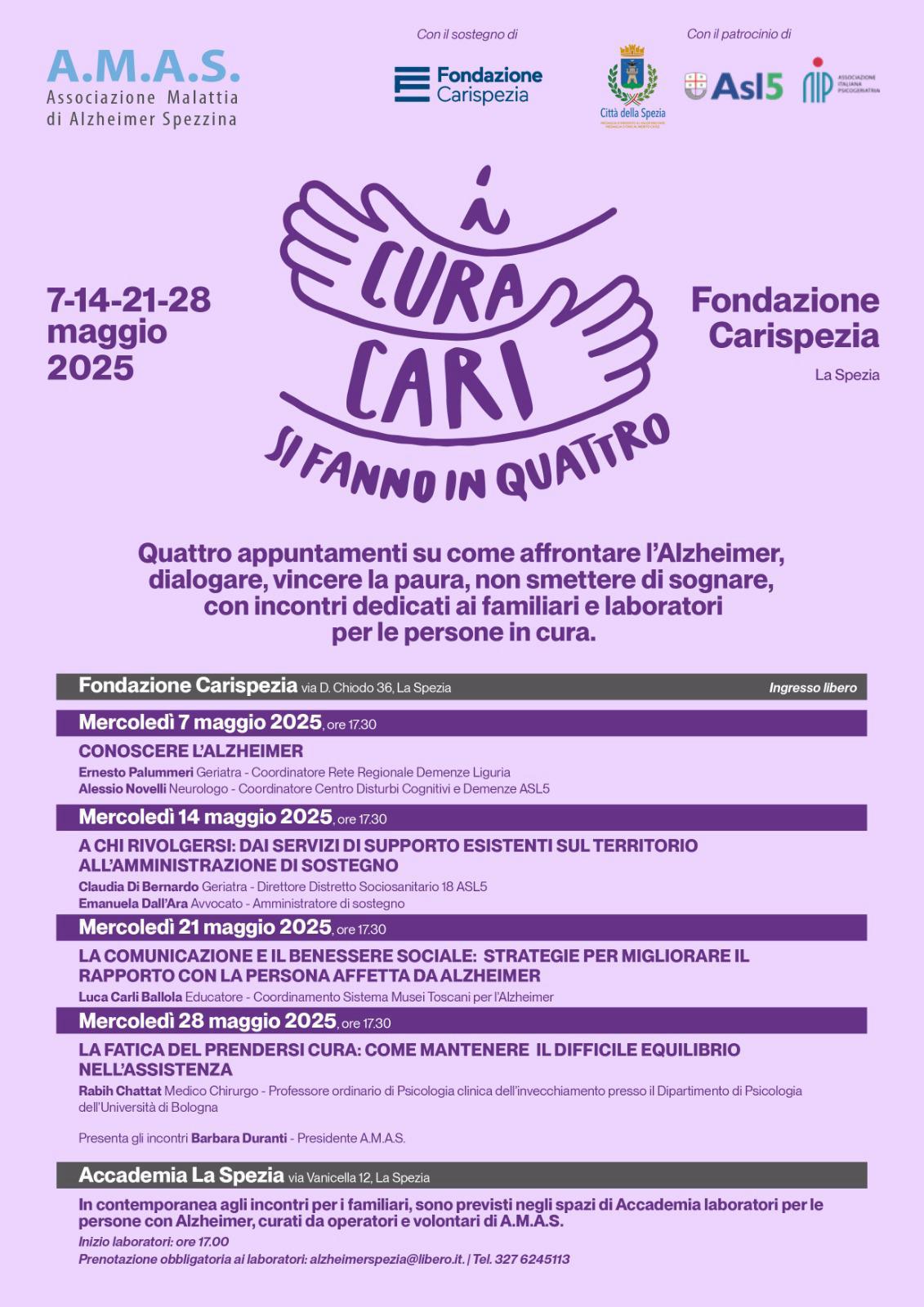 I Cura Cari Si Fanno in Quattro – 7-14-21-28 Maggio Fondazione Carispezia – La Spezia